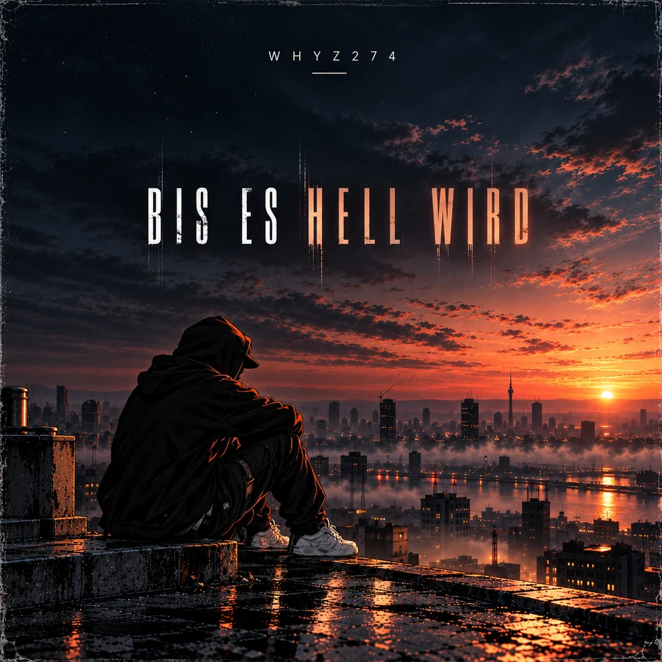 Das Originalcover von Bis es hell wird: eine Person im Hoodie über der Stadt im Morgenlicht.